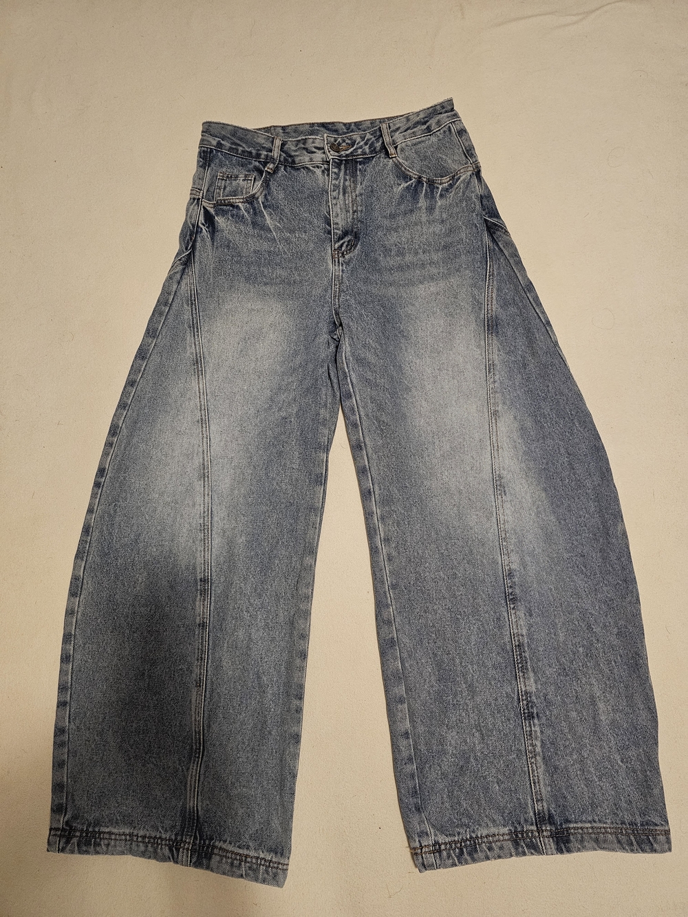 No Brand BAGGY Medium Blue Wms Jeans Super Wide-Leg Ultra High-Rise Sz L (9-10)